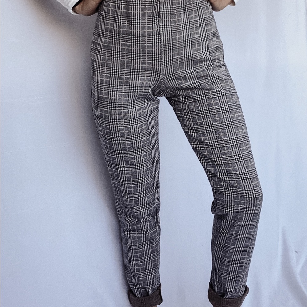 Plaid Elastic Waist High Waisted Pants